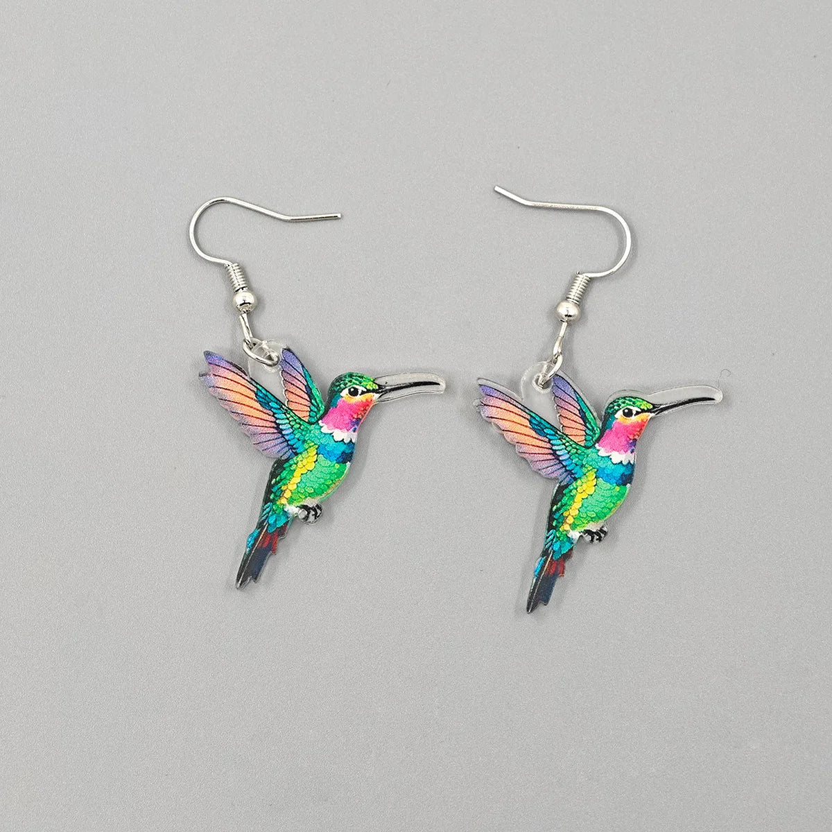 Spring Festival Colorful Bird Hoop Earrings - Acrylic & Stainless Steel