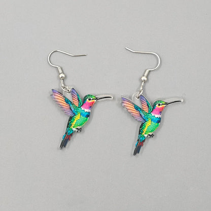 Spring Festival Colorful Bird Hoop Earrings - Acrylic & Stainless Steel