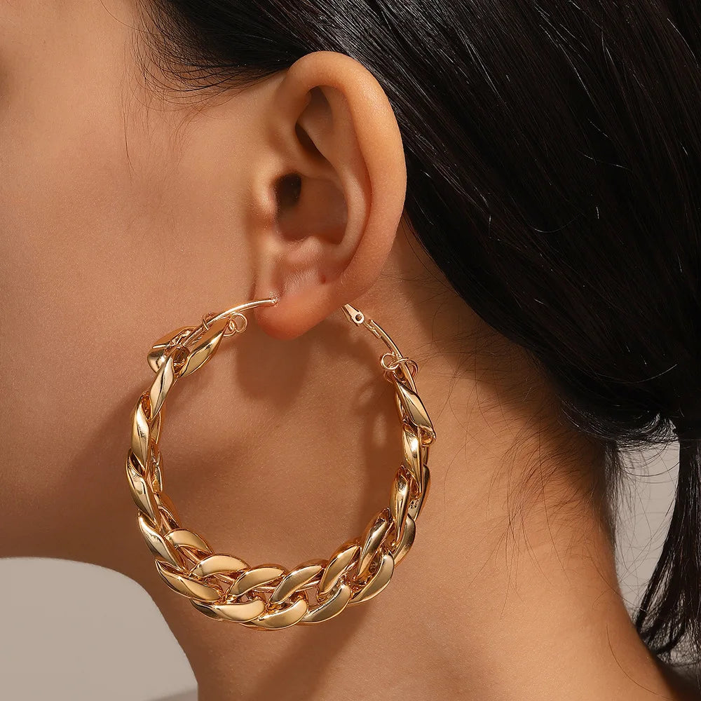 Hoop Earrings – Oversized Gold/Silver Chain-Link Design