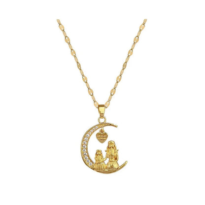 Moon Gaze Mother-Daughter Pendant Necklace