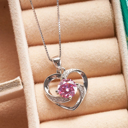1CT Moissanite Swirl Heart Pendant Necklace – Sterling Silver Box Chain