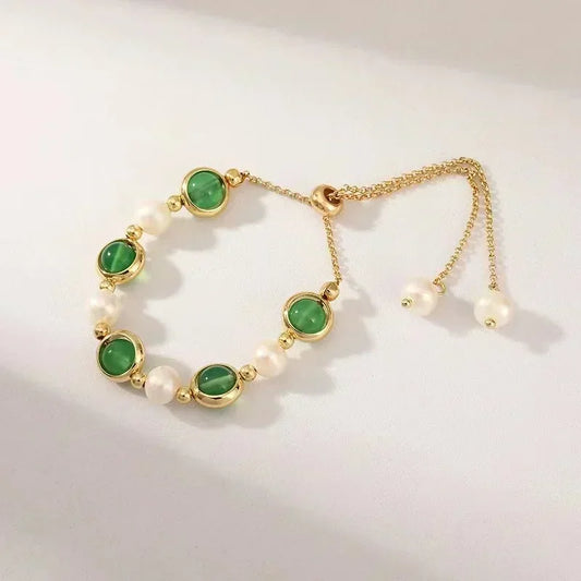 Green Rhinestone Bangle, Metal Link Chain Bracelet
