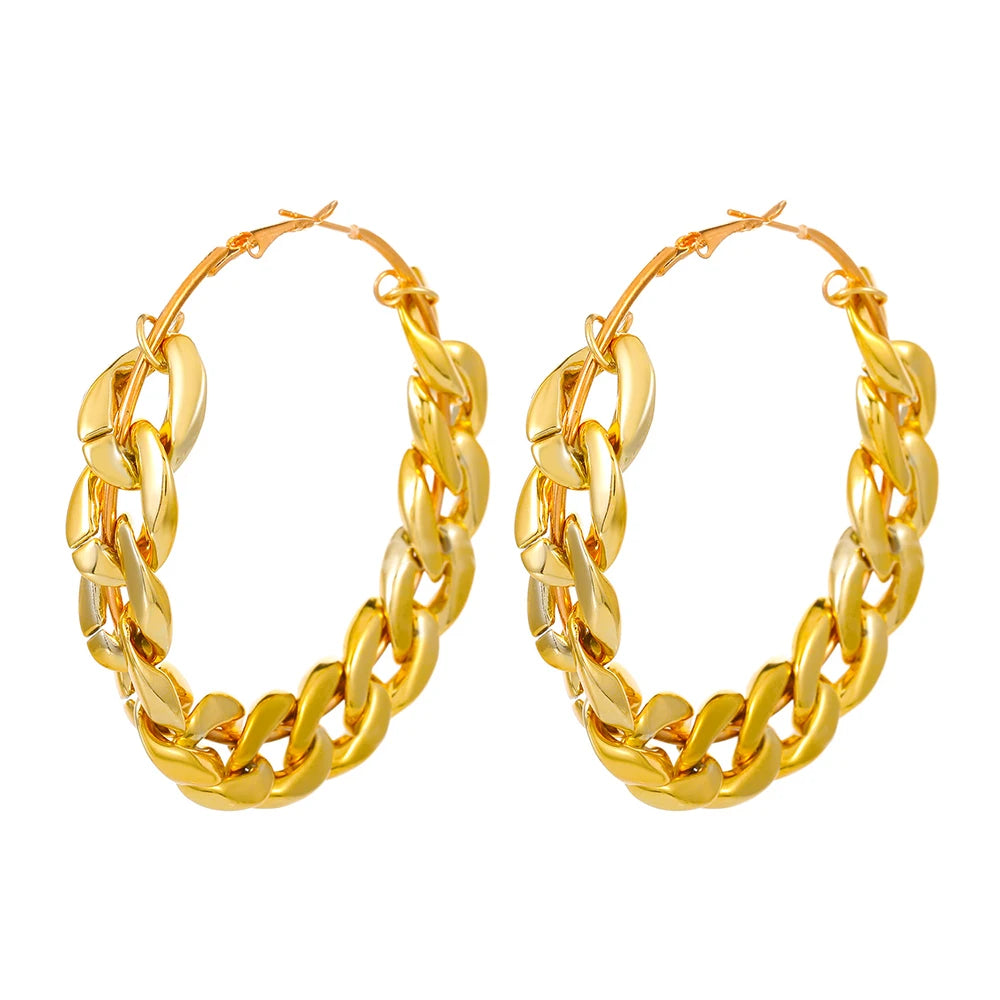 Hoop Earrings – Oversized Gold/Silver Chain-Link Design