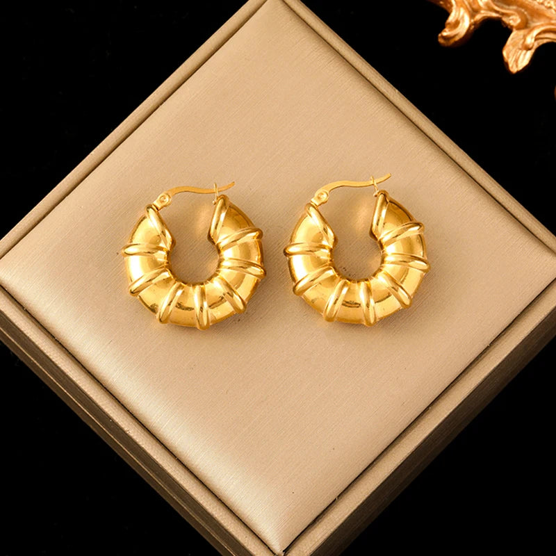 Vintage Multi-Shaped Gold Twist Hoop Earrings