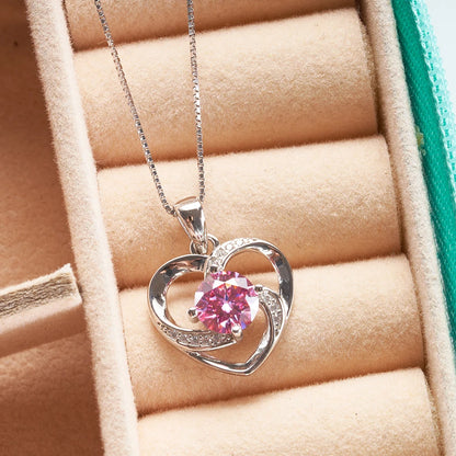 1CT Moissanite Swirl Heart Pendant Necklace – Sterling Silver Box Chain