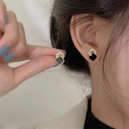 Shiny Rhinestone Frame Zircon Stud Earrings
