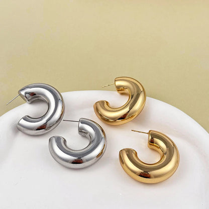 Vintage Glossy Gold Plated Chunky Hoop Earrings
