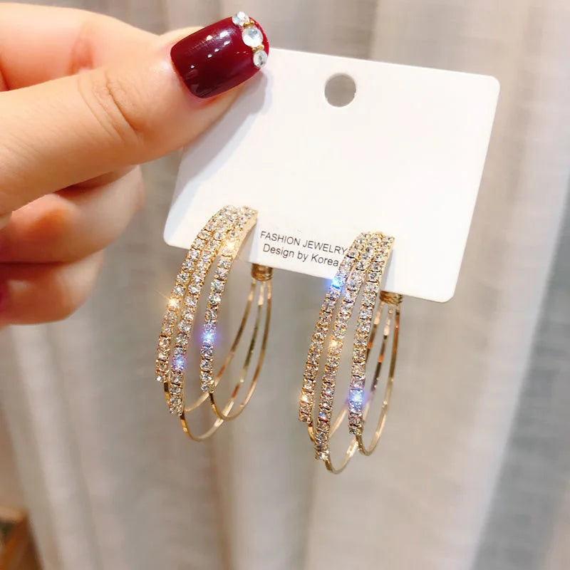 Exquisite Rhinestone Round Ear Cuff Stud Earrings