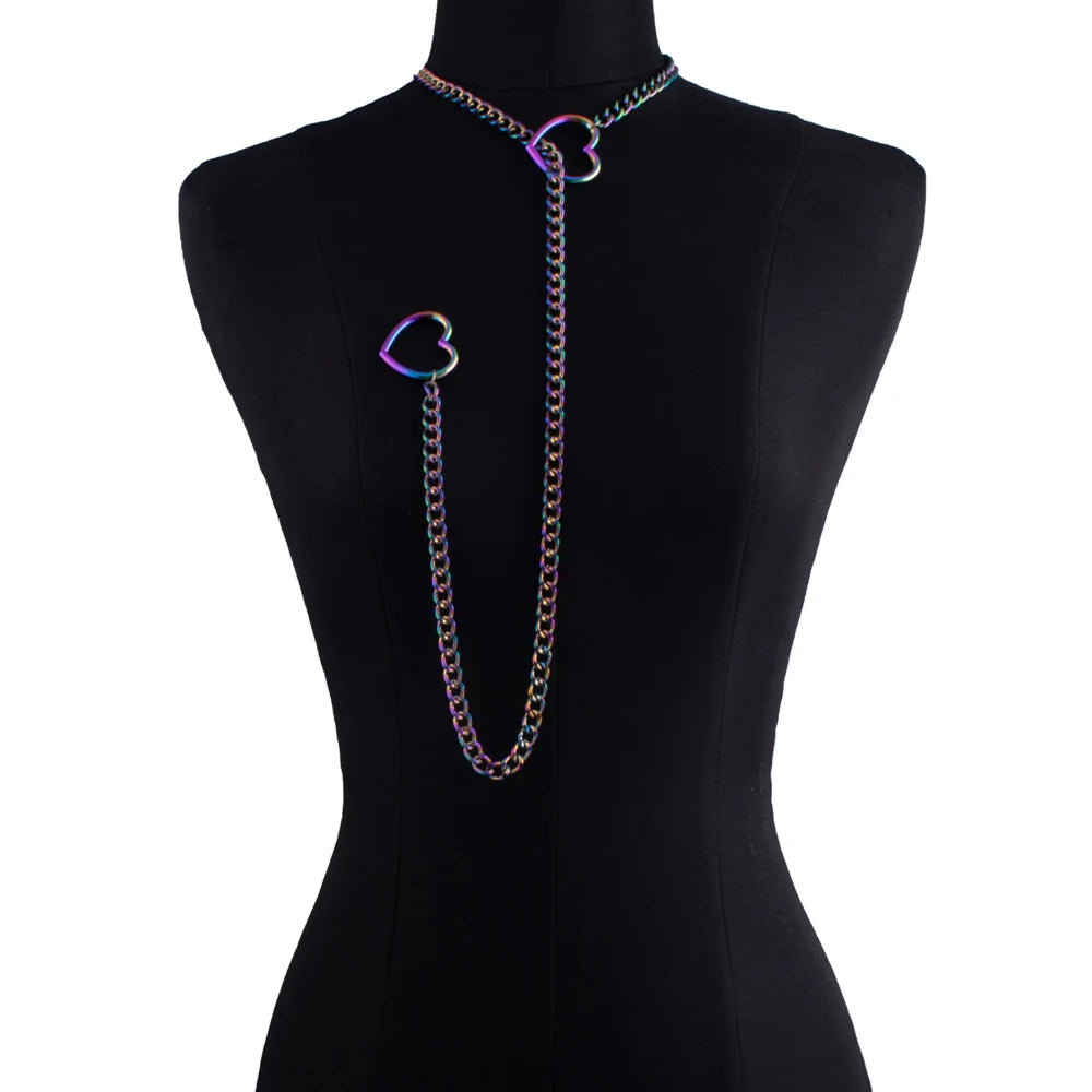 Gothic Heart Slip Chain Necklace - Adjustable Lariat (Y-Necklace/Choker)