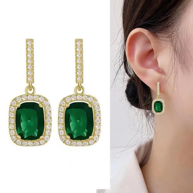 Vintage Green Crystal Butterfly Drop Earrings