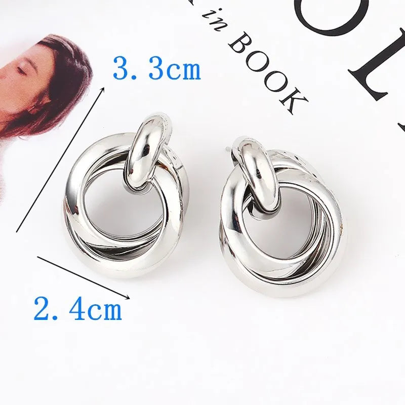 Eccentric Multi-Shaped Metal Dangle Earrings