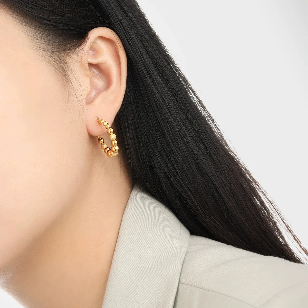 Gold Beaded Hoop Earrings
