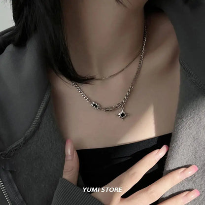 Double Layer Multi-Style Pendant Necklace - Silver-Tone SS