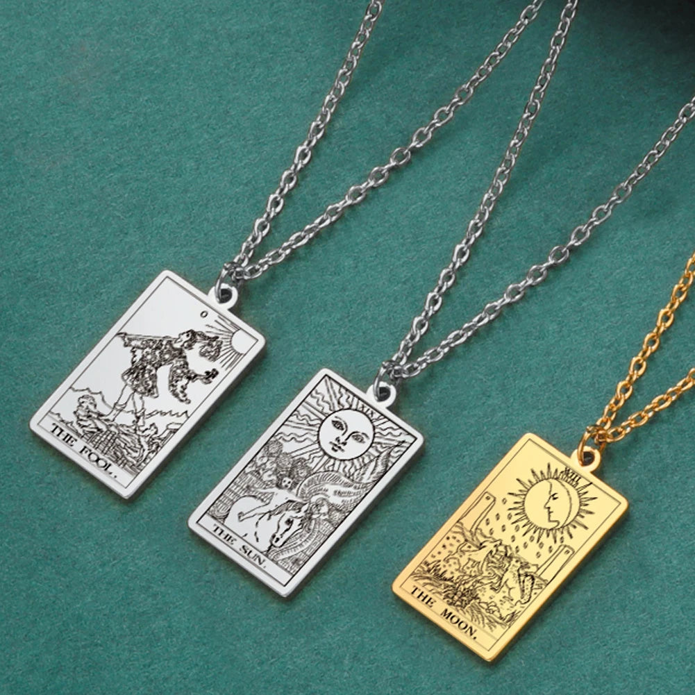 Tarot Card Pendant Necklace – Stainless Steel Engraved Necklace