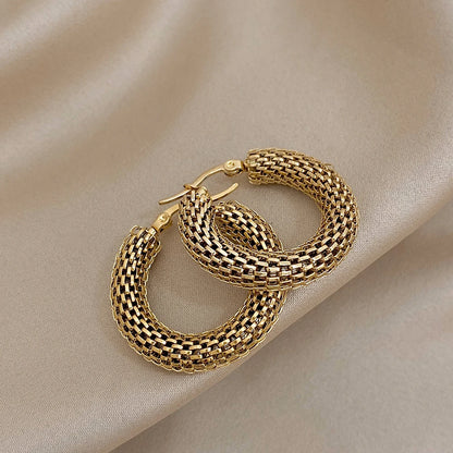 Gold Mesh Round Hoop Earrings