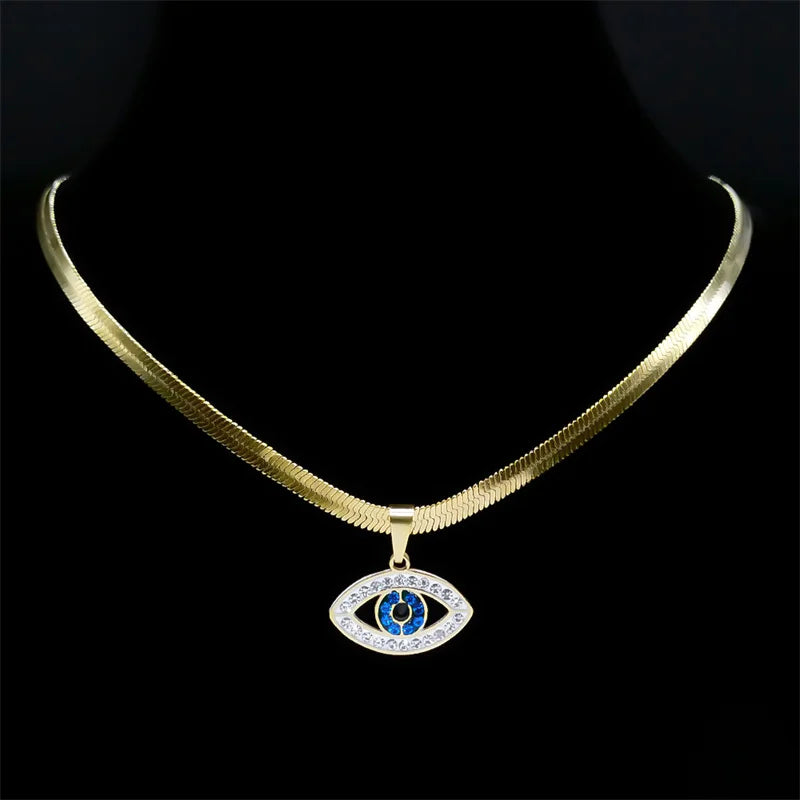 Vintage Eye Necklace – Crystal Eye Pendant with Snake Chain