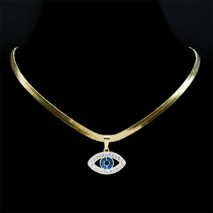 Vintage Eye Necklace – Crystal Eye Pendant with Snake Chain