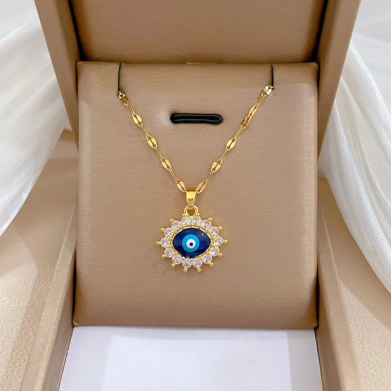 Blue Eye Necklace – Charm Gold Chain