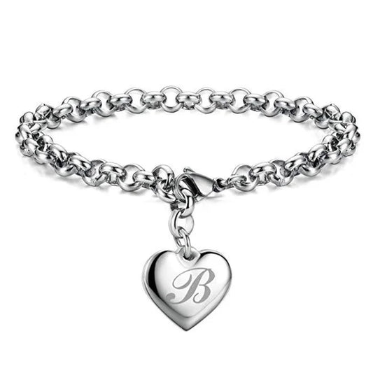 925 Sterling Silver Heart Letter Charm Bracelet for Women