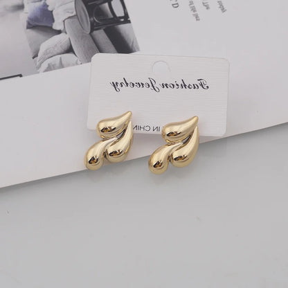 Irregular Three Waterdrop Gold Smooth Drop Earrings