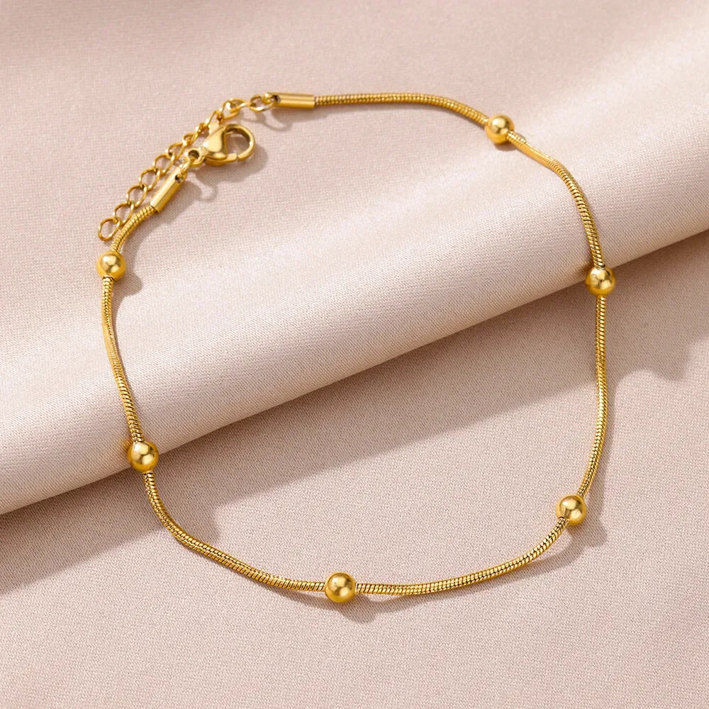 Gold Stainless Steel Imitation Pearl Anklet – Summer Beach Jewelry
