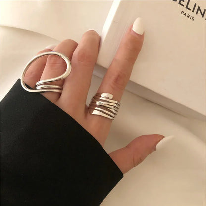 Open Rings Set Eccentric Chunky Geometric Ring