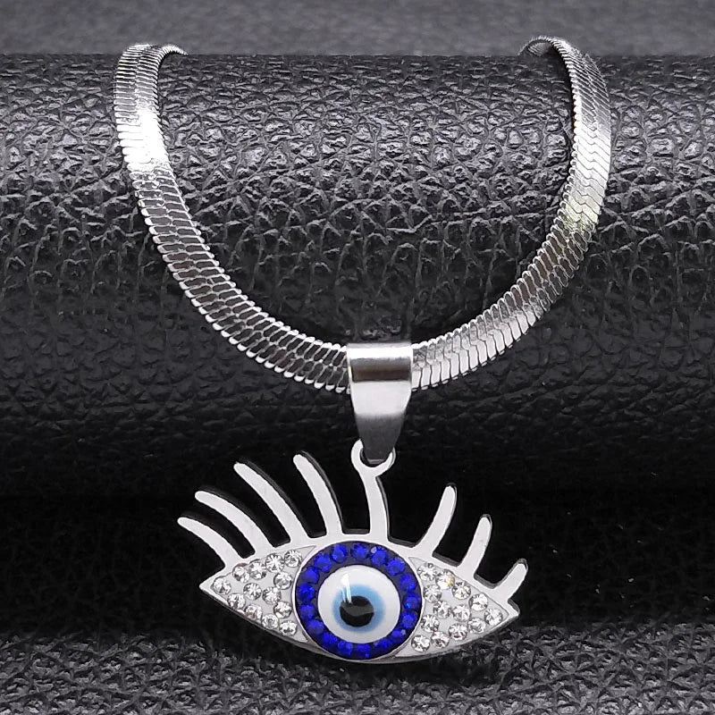 Vintage Eye Necklace – Crystal Eye Pendant with Snake Chain