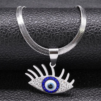 Vintage Eye Necklace – Crystal Eye Pendant with Snake Chain