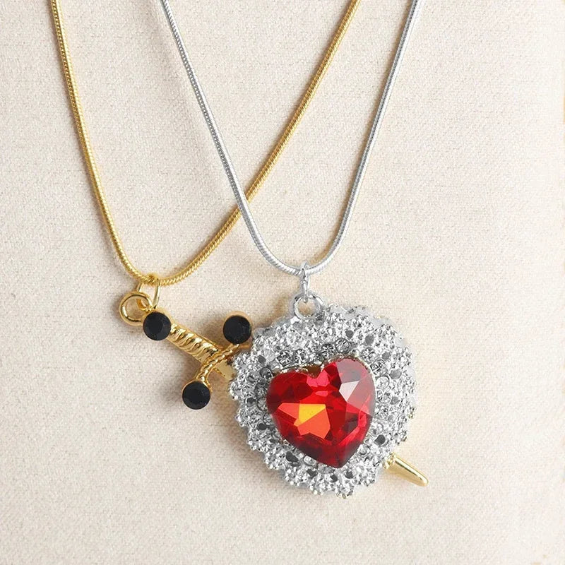 Heart & Sword Pendant Choker Necklace