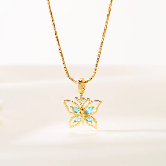 Butterfly Pendant Necklace – Gold-Plated SS Link Chain