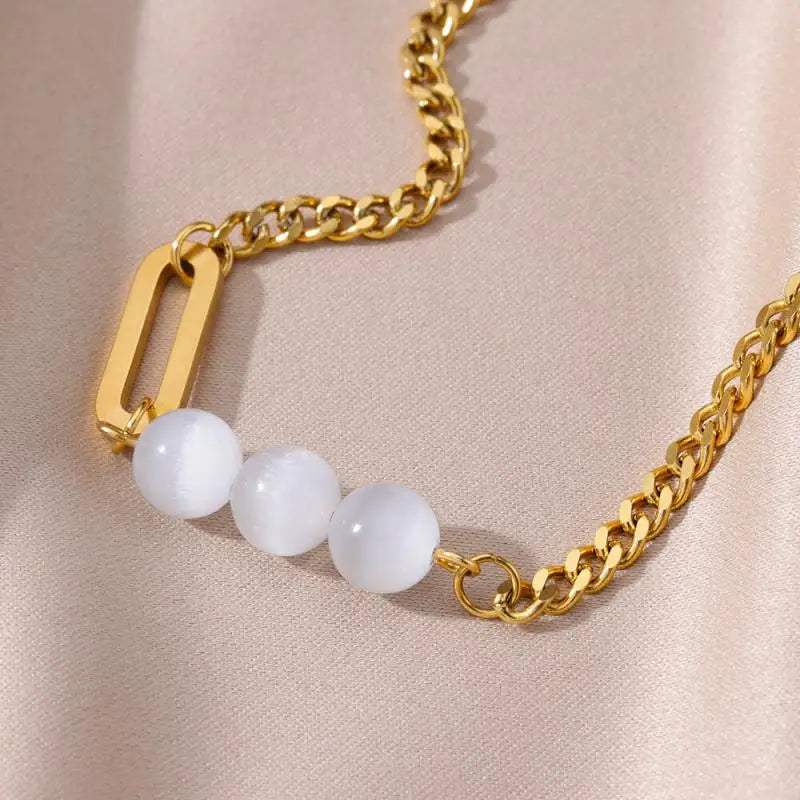 Gold Stainless Steel Imitation Pearl Anklet – Summer Beach Jewelry