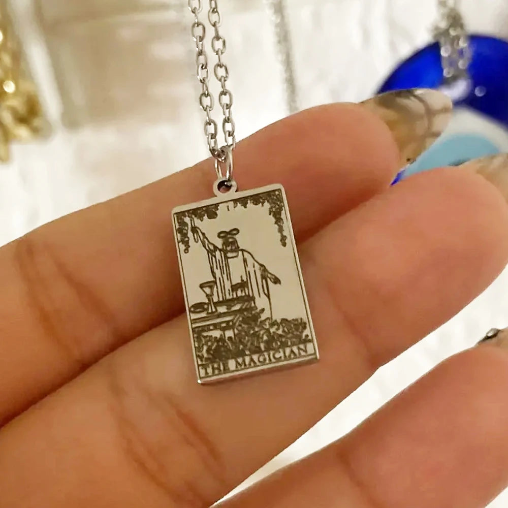 Tarot Card Pendant Necklace – Stainless Steel Engraved Necklace