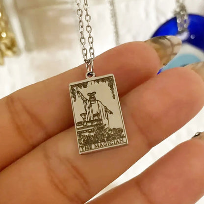 Tarot Card Pendant Necklace – Stainless Steel Engraved Necklace