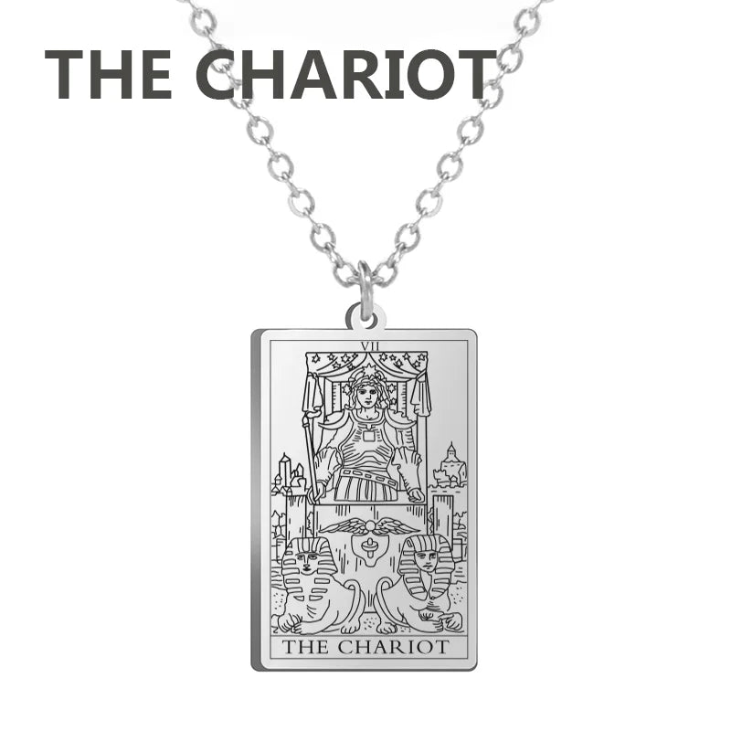 Tarot Card Pendant Necklace – Stainless Steel Engraved Necklace
