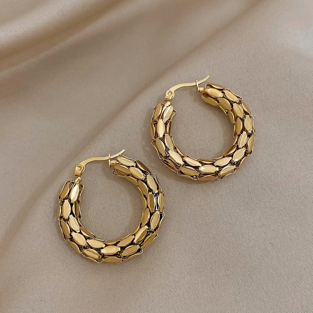 Gold Mesh Round Hoop Earrings