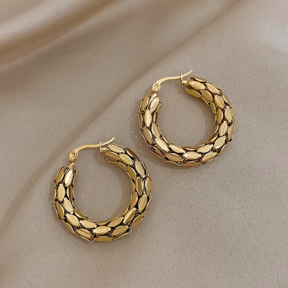 Gold Mesh Round Hoop Earrings