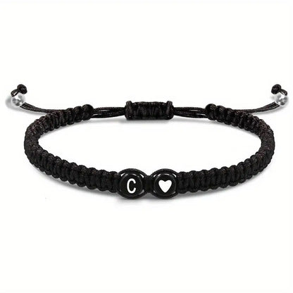26 Letters Initial Heart Braided Bracelet