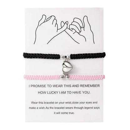 Adjustable Heart Magnet Braided Bracelet for Couples