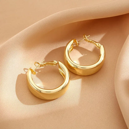 Vintage Glossy Gold Plated Chunky Hoop Earrings