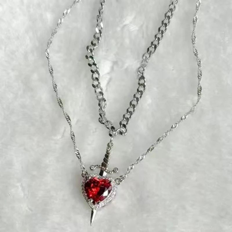 Heart & Sword Pendant Choker Necklace