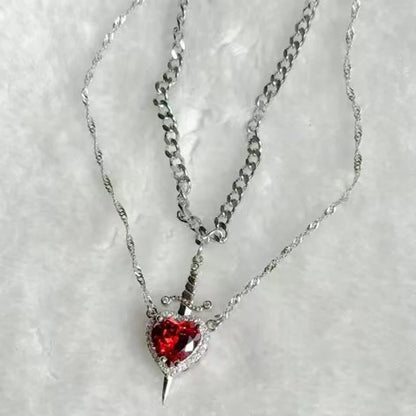 Heart & Sword Pendant Choker Necklace