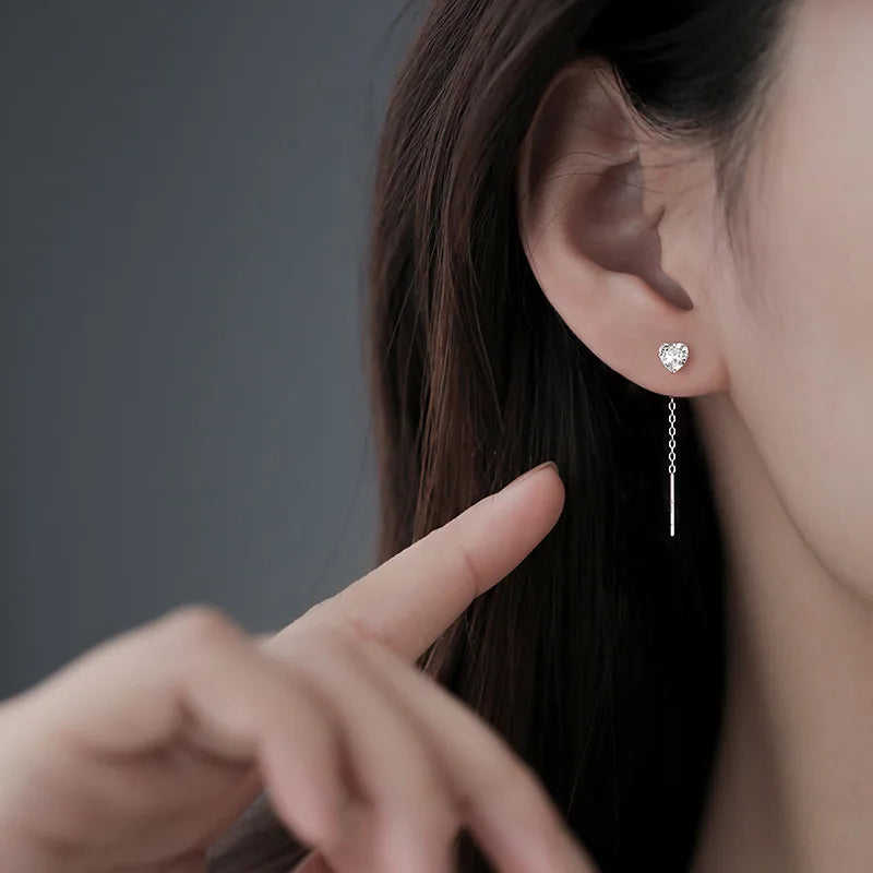 Elegant Silver Chain Drop Earrings – Heart/Flower/Star/Circle Charms