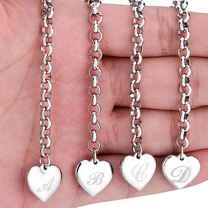 925 Sterling Silver Heart Letter Charm Bracelet for Women