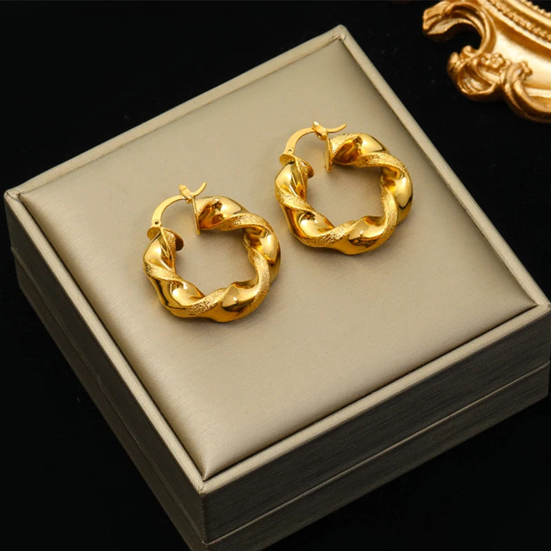Vintage Multi-Shaped Gold Twist Hoop Earrings