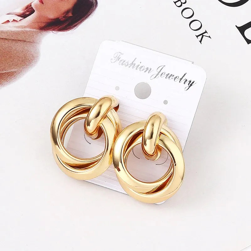 Eccentric Multi-Shaped Metal Dangle Earrings