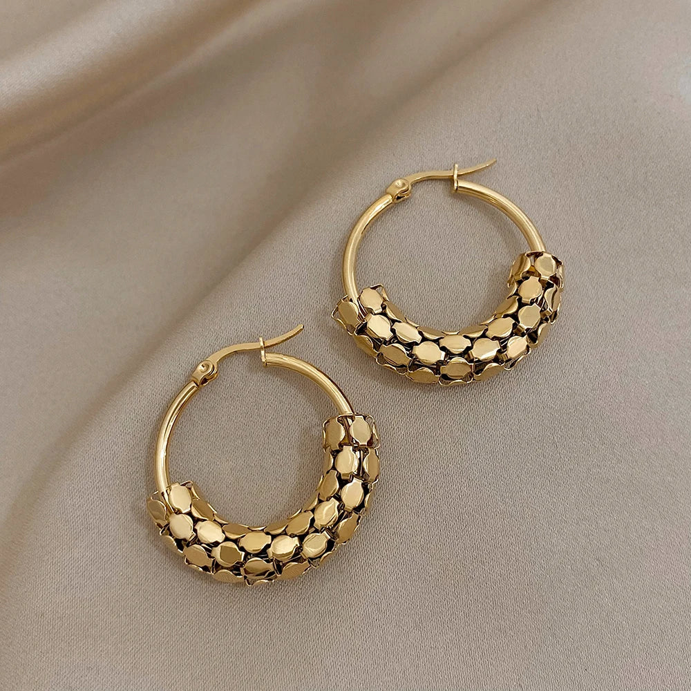 Gold Mesh Round Hoop Earrings