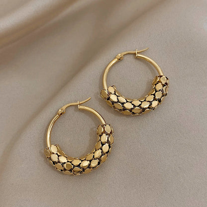 Gold Mesh Round Hoop Earrings