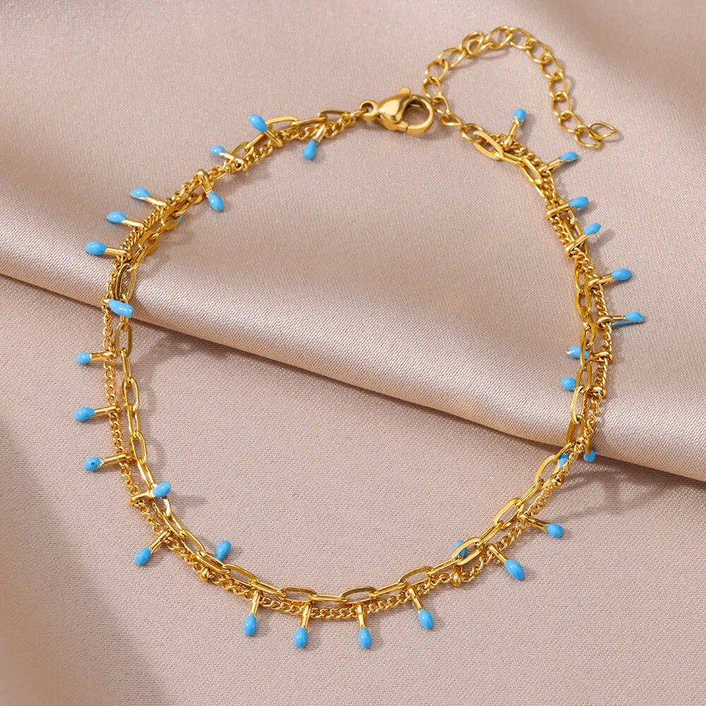 Gold Stainless Steel Imitation Pearl Anklet – Summer Beach Jewelry