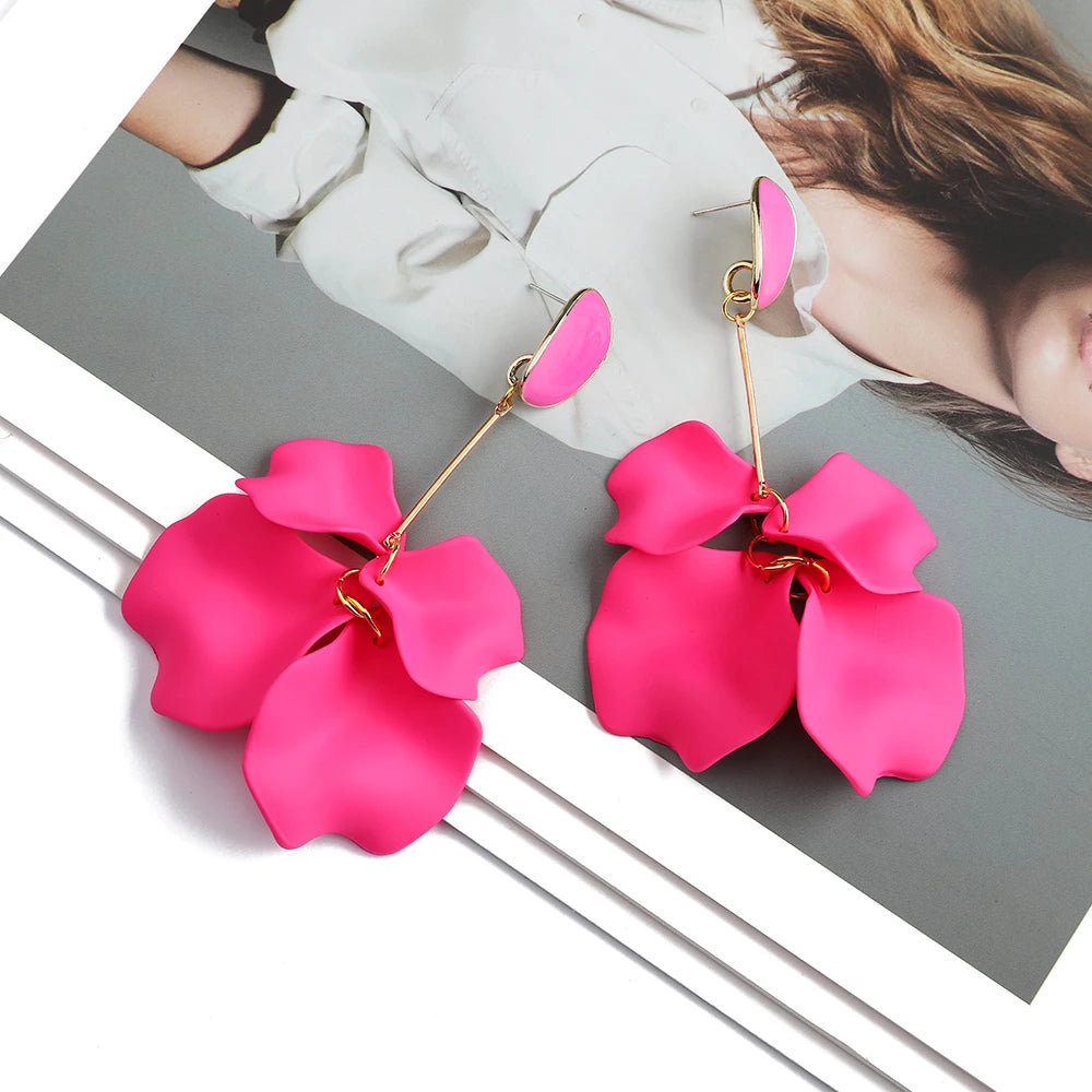 Romantic Petal Drop Earrings – Acrylic Flower Dangles