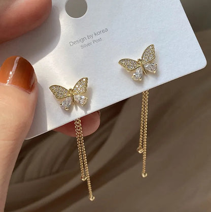 Golden Butterfly Drop Earrings